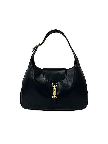 Gucci GUCCI Old Gucci Jackie Logo Hardware Leather Semi One-Shoulder Bag Handbag Black 57069 (view 1)
