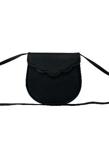 Yves Saint Laurent YVES SAINT LAURENT Vintage Scalloped Leather Shoulder Bag/Pouch, Black, 97129 (view 1)