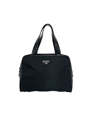 Prada PRADA Prada Triangle Logo Hardware Tessuto Pocono Nylon Patent Leather Handbag Mini Tote Bag Black d16-5 (view 1)
