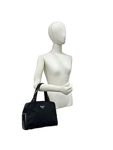 Prada PRADA Prada Triangle Logo Hardware Tessuto Pocono Nylon Patent Leather Handbag Mini Tote Bag Black d16-5 (view 2)