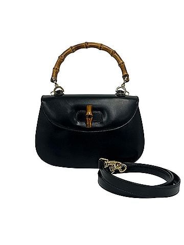 Gucci GUCCI Vintage Bamboo Leather 2-Way Shoulder Bag/Handbag, Black (nd9-7) (view 1)