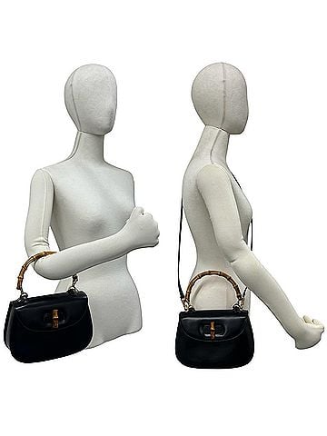 Gucci GUCCI Vintage Bamboo Leather 2-Way Shoulder Bag/Handbag, Black (nd9-7) (view 2)