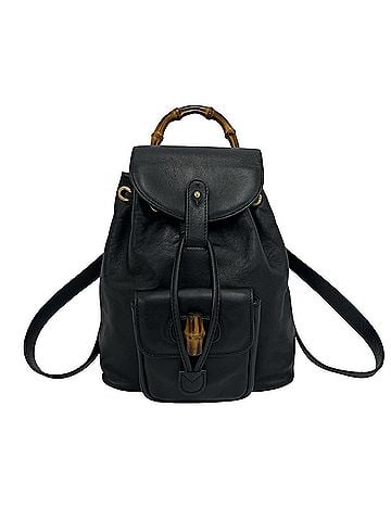 Gucci GUCCI Vintage Bamboo Leather Backpack/Daypack (Old Gucci style) - Black nd8-9 (view 1)