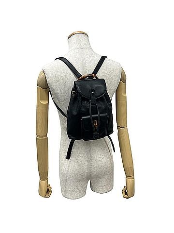 Gucci GUCCI Vintage Bamboo Leather Backpack/Daypack (Old Gucci style) - Black nd8-9 (view 2)