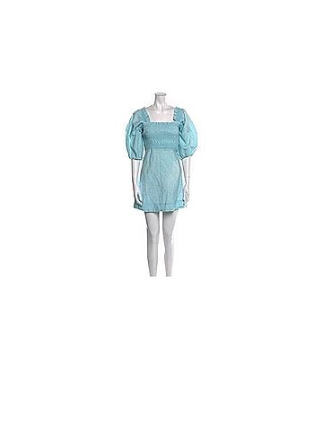 Ganni Light Blue Puff-Sleeve Mini Dress Casual Dress (view 2)