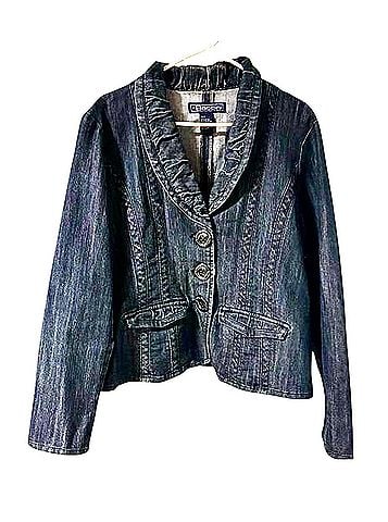 Baccini Dark Denim Blue Ruffle Collar Blazer Blazer (view 1)