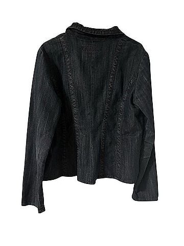 Baccini Dark Denim Blue Ruffle Collar Blazer Blazer (view 2)