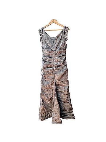 Alex Evenings Metallic Crinkle Taffeta Off-the-Shoulder Evening Gown Cocktail Dress (view 2)