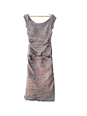 Alex Evenings Metallic Crinkle Taffeta Off-the-Shoulder Evening Gown Cocktail Dress (view 1)