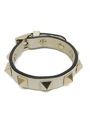 Valentino Garavani Valentino Garavani Rock Studs Leather,Metal Bangle Champagne Gold,Off-white (view 1)