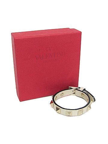 Valentino Garavani Valentino Garavani Rock Studs Leather,Metal Bangle Champagne Gold,Off-white (view 2)