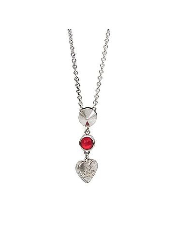 Gucci Gucci Heart Motif 325871 Silver Color Stone Women,Men Fashion Pendant Necklace (Silver,Red Color) (view 1)