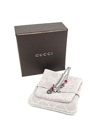 Gucci Gucci Heart Motif 325871 Silver Color Stone Women,Men Fashion Pendant Necklace (Silver,Red Color) (view 2)