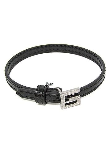Gucci Gucci Square G Patent Leather Bracelet 623237 Leather,Metal Rhinestone Bangle Silver,Black (view 1)