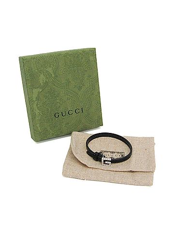 Gucci Gucci Square G Patent Leather Bracelet 623237 Leather,Metal Rhinestone Bangle Silver,Black (view 2)
