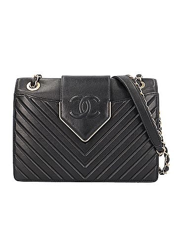 Chanel Chanel Color &amp; Tie V-Stitch Shoulder Bag, Handbag, Leather, Black, Women's, CHANEL Double Chain (view 1)