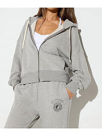 Spiritual Gangster Soul Guide Muse Zip Hoodie in Light Heather Grey (view 2)