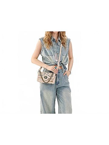 Trinity Ranch Cowhide Floral Cutout Crossbody Bag in Tan (view 2)