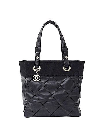 Chanel Chanel CHANEL handbag, women's brand tote bag, Paris Biarritz PM, coated canvas, black, silver hardware, black. (view 1)