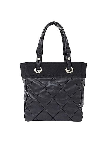 Chanel Chanel CHANEL handbag, women's brand tote bag, Paris Biarritz PM, coated canvas, black, silver hardware, black. (view 2)