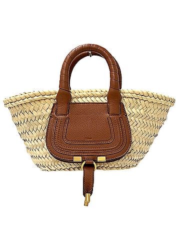 Chloé Chloé Chloe women's handbag, Marcie model, calfskin, palm leaf pattern, brown, mini basket bag. (view 1)