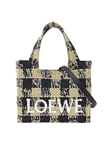 Loewe Loewe LOEWE handbag for women, brand name, handbag/shoulder bag, 2-way, Font Tote Mini, raffia, natural black, check pattern, mini bag. (view 1)
