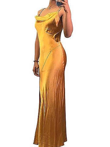 Nicholas Golden Satin Cowl Neck Maxi Dress Casual Dress (view 2)