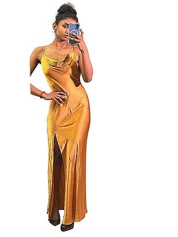 Nicholas Golden Satin Cowl Neck Maxi Dress Casual Dress (view 1)