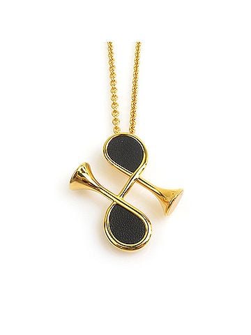 Hermès Hermes HERMES Necklace Col H Metal Leather Gold Black Women's e62317i (view 1)