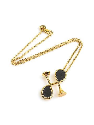 Hermès Hermes HERMES Necklace Col H Metal Leather Gold Black Women's e62317i (view 2)