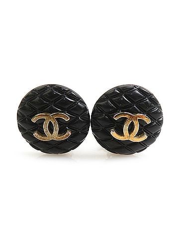 Chanel Chanel earrings, Coco Mark design, plastic and metal, black gold, for women, e62313a (view 1)