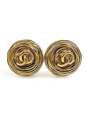 Chanel Chanel earrings, Coco Mark design, metal, gold, women's, e62312d (view 1)