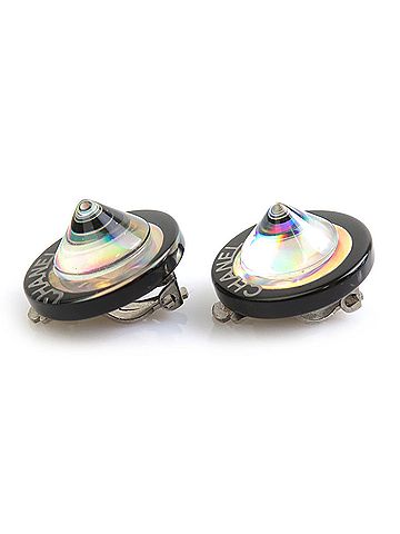Chanel Chanel earrings, resin and metal, black silver, for women, e62314a (view 2)