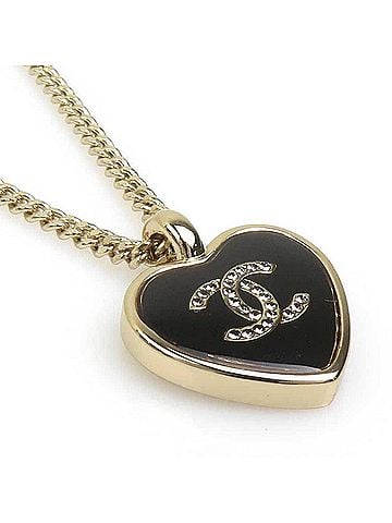 Chanel Chanel necklace, Coco Mark heart, metal enamel, gold and black, for women, e62309j (view 1)