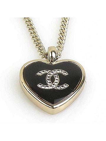 Chanel Chanel necklace, Coco Mark heart, metal enamel, gold and black, for women, e62309j (view 2)