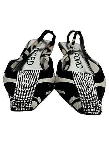 Tom Ford Tom Ford Zebra-Print Slingback Pumps in Black and White Suede (view 2)