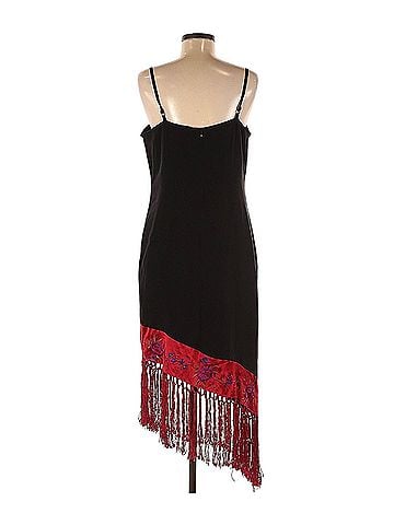 Clio Vintage Clio 100% Silk Black &amp; Red Embroidered Fringe Slip Dress Y2K 90s Cocktail Dress (view 2)