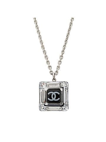 Chanel CHANEL Coco Mark Square Cube Necklace Pendant, Metal/Plastic, Silver/Clear/Black, 05A (view 2)