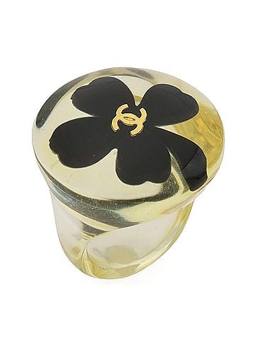 Chanel CHANEL Coco Mark Clover Ring, Resin, Clear Black, Japanese Size Approx. 1, A15640 (view 2)