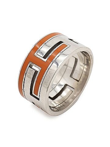 Hermès HERMES Move H Ring Wide Ring, Ag925 SV925 Silver, Orange, Size #54 (approx. Japanese) (view 1)
