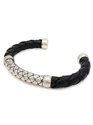 Bottega Veneta BOTTEGA VENETA Bottega Veneta Intrecciato Bracelet Bangle SV925 Leather Silver Black (view 1)