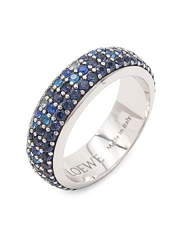 Loewe LOEWE Pave Thin Ring, Sterling Silver (Ag925), Blue Crystal, Size #13 (approx. Japanese), J000305X28 (view 2)