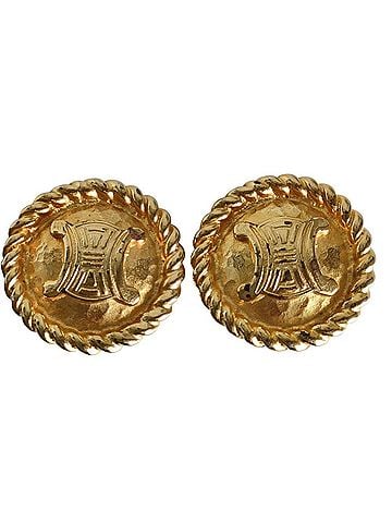 Céline CELINE Vintage Triomphe Circle Clip Earrings, Gold Color, Women's (view 1)