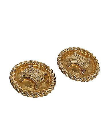 Céline CELINE Vintage Triomphe Circle Clip Earrings, Gold Color, Women's (view 2)