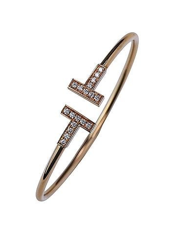 Tiffany & Co. TIFFANY&amp;Co. Tiffany T Diamond 18P Wire Bracelet Bangle Au750 Small Gold Women's (view 1)