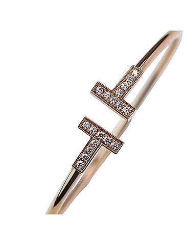 Tiffany & Co. TIFFANY&amp;Co. Tiffany T Diamond 18P Wire Bracelet Bangle Au750 Small Gold Women's (view 2)