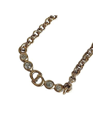 Christian Dior Christian Dior Vintage Logo Rhinestone Chain Necklace, GP Gold Color, Women's (view 1)
