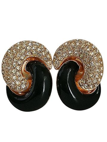 Christian Dior Christian Dior Vintage Rhinestone Pave Large Clip Earrings, Gold Plated, for Women (view 1)