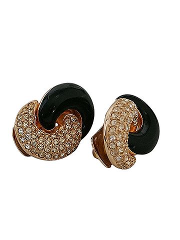 Christian Dior Christian Dior Vintage Rhinestone Pave Large Clip Earrings, Gold Plated, for Women (view 2)