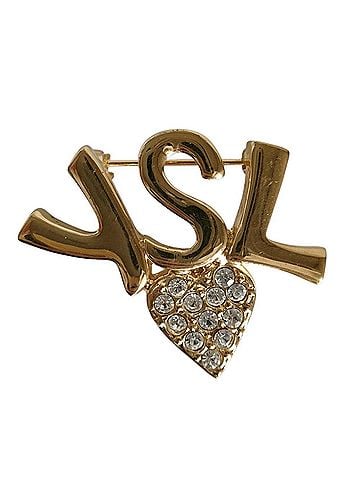 Yves Saint Laurent Yves Saint Laurent Vintage YSL Logo Heart Rhinestone Pin Brooch GP Gold Color Women's (view 1)